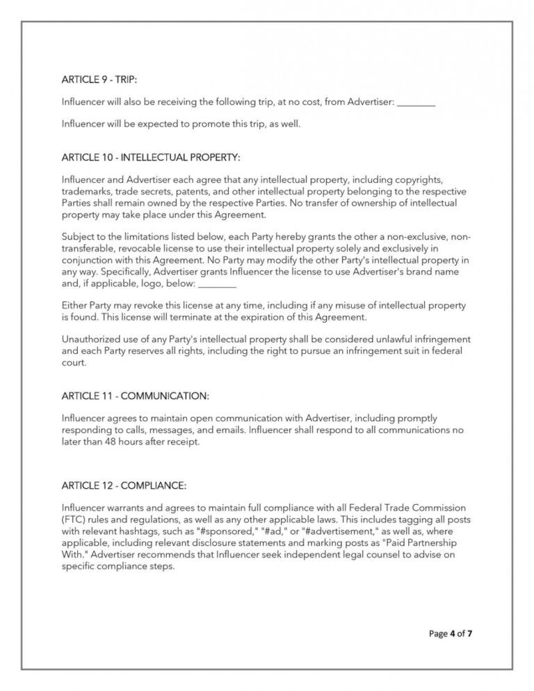 Simple Influencer Agreement Template PDF | Minasinternational