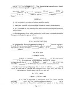 Simple Joint Venture Agreement Template  Example