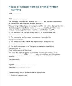 Costum Written Warning Form Template Doc Sample