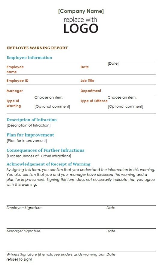 Employee Warning Form Template Pdf