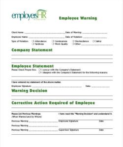 Printable Employee Warning Form Template  Sample