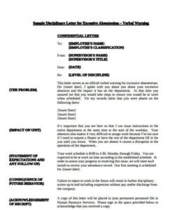 Professional Verbal Warning Form Template Excel