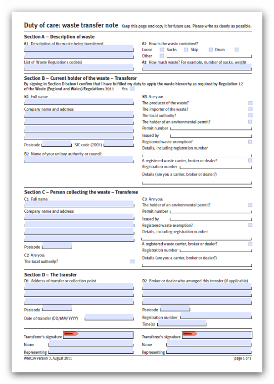 Waste Disposal Form Template  Sample