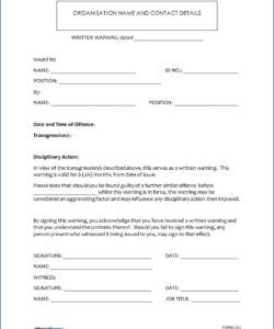 Written Warning Form Template Excel Sample