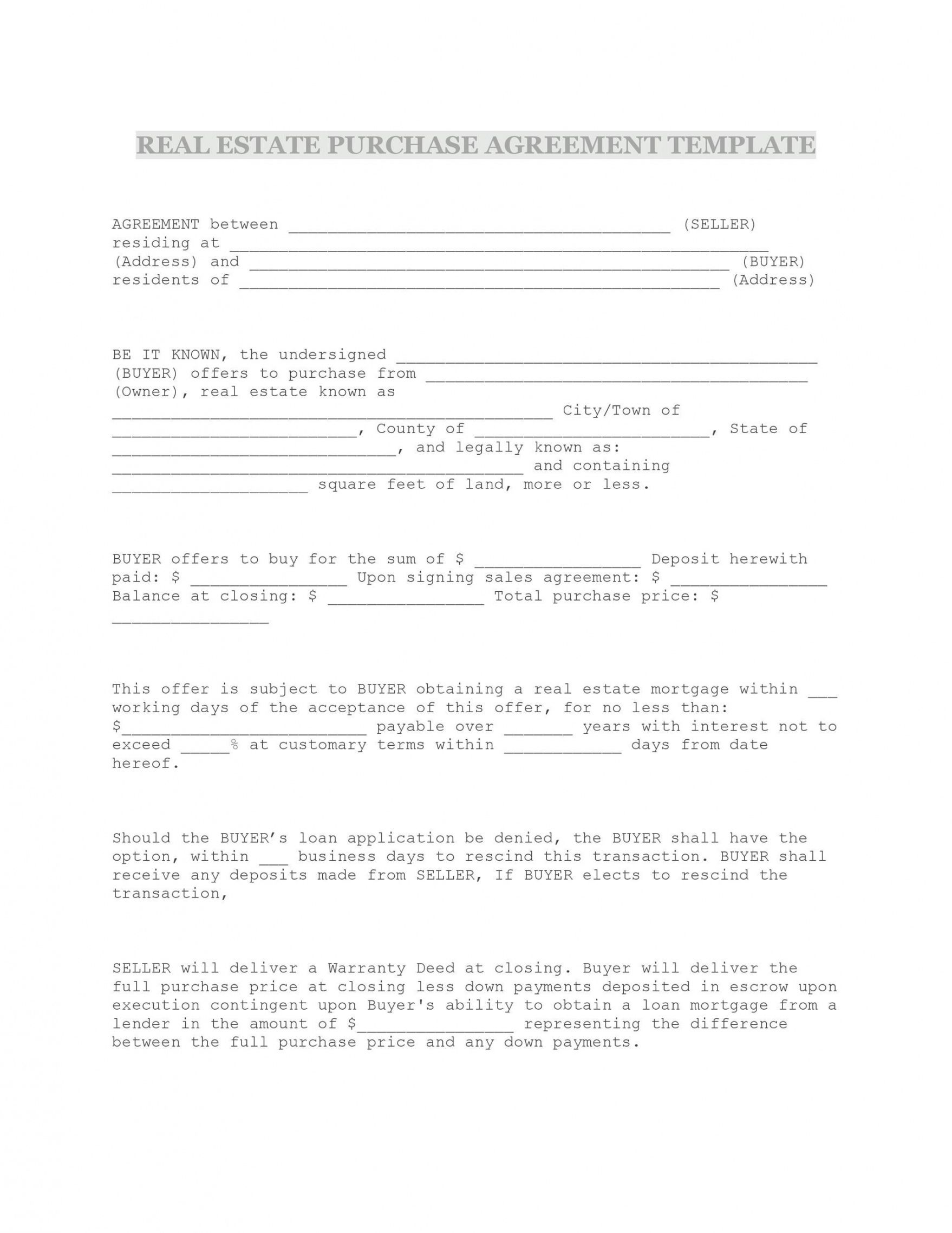 Best For Sale By Owner Purchase Agreement Template Word