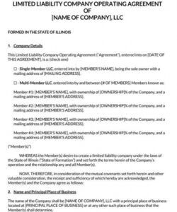 Editable Multi Member Llc Operating Agreement Template Excel