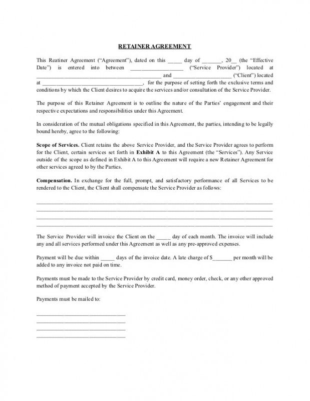 Editable Pay For Access Retainer Agreement Template Excel Sample