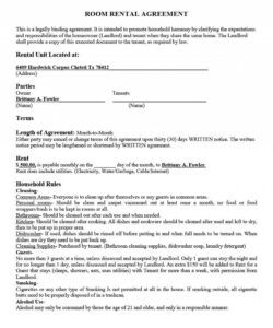 Free Rent A Room Lease Agreement Template Word Example