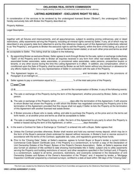 Professional Exclusive Right To Sell Agreement Template Pdf