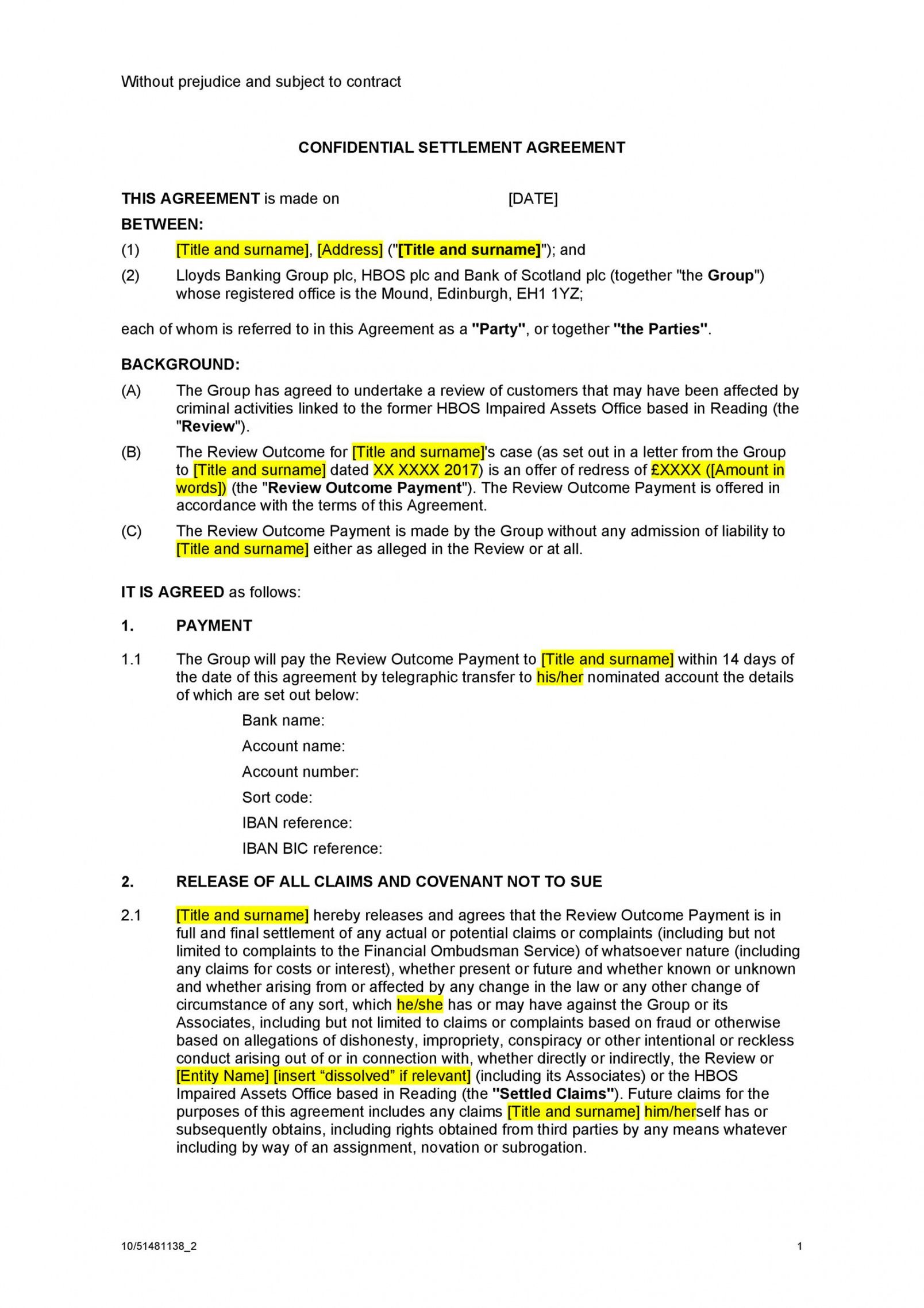 Professional Payment Simple Settlement Agreement Template  Example
