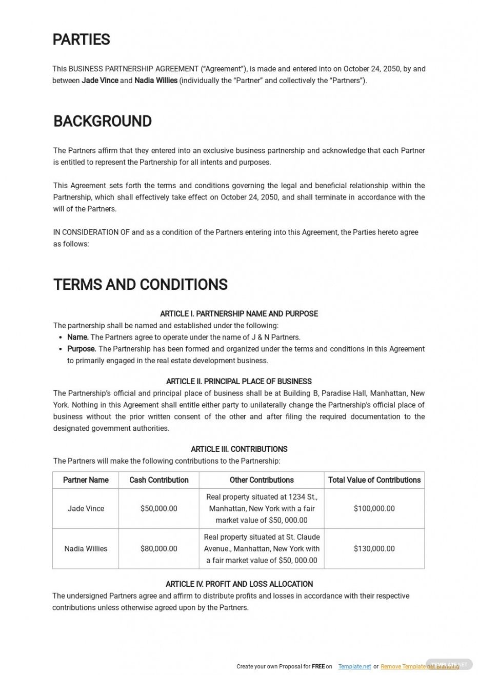 Professional Small Business Partnership Agreement Template Doc