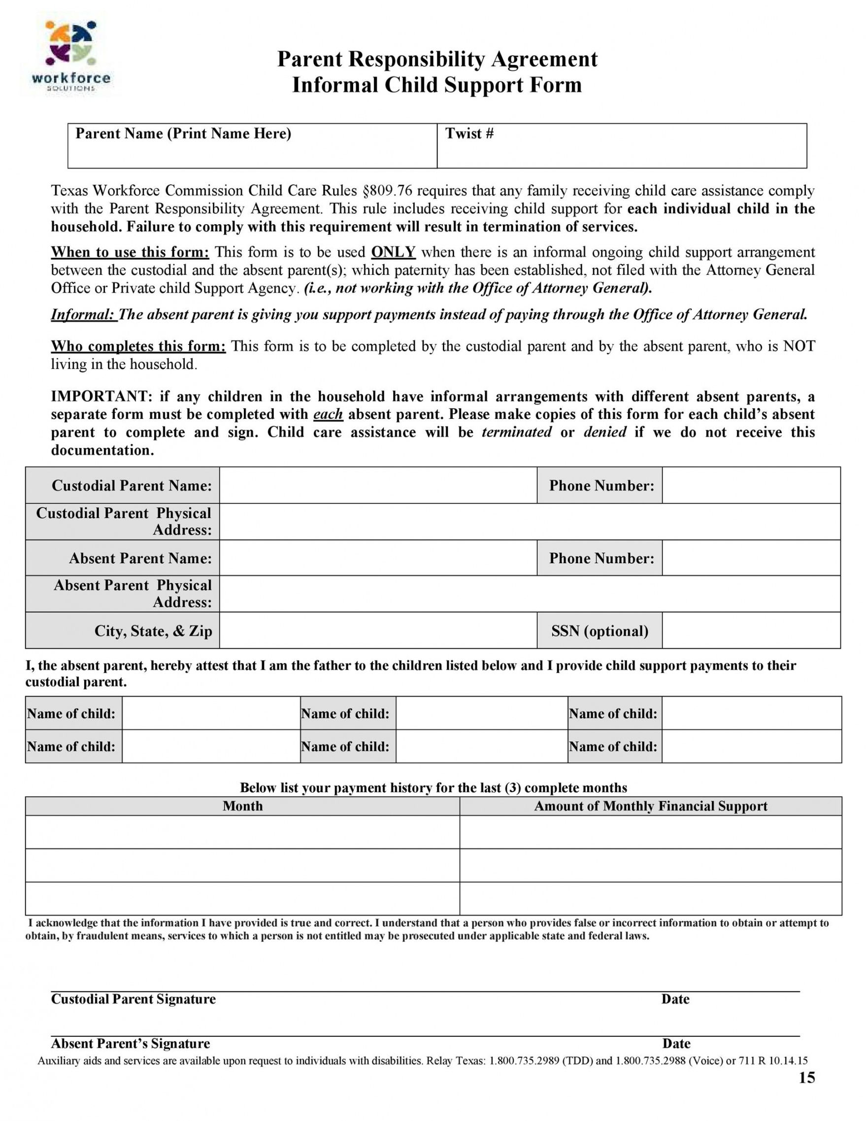 Voluntary Child Support Agreement Letter Template Doc Example