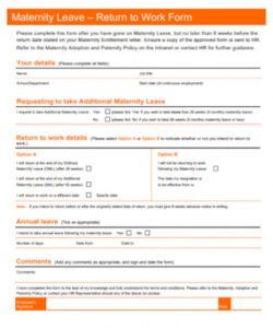 Back To Work Form Template  Sample