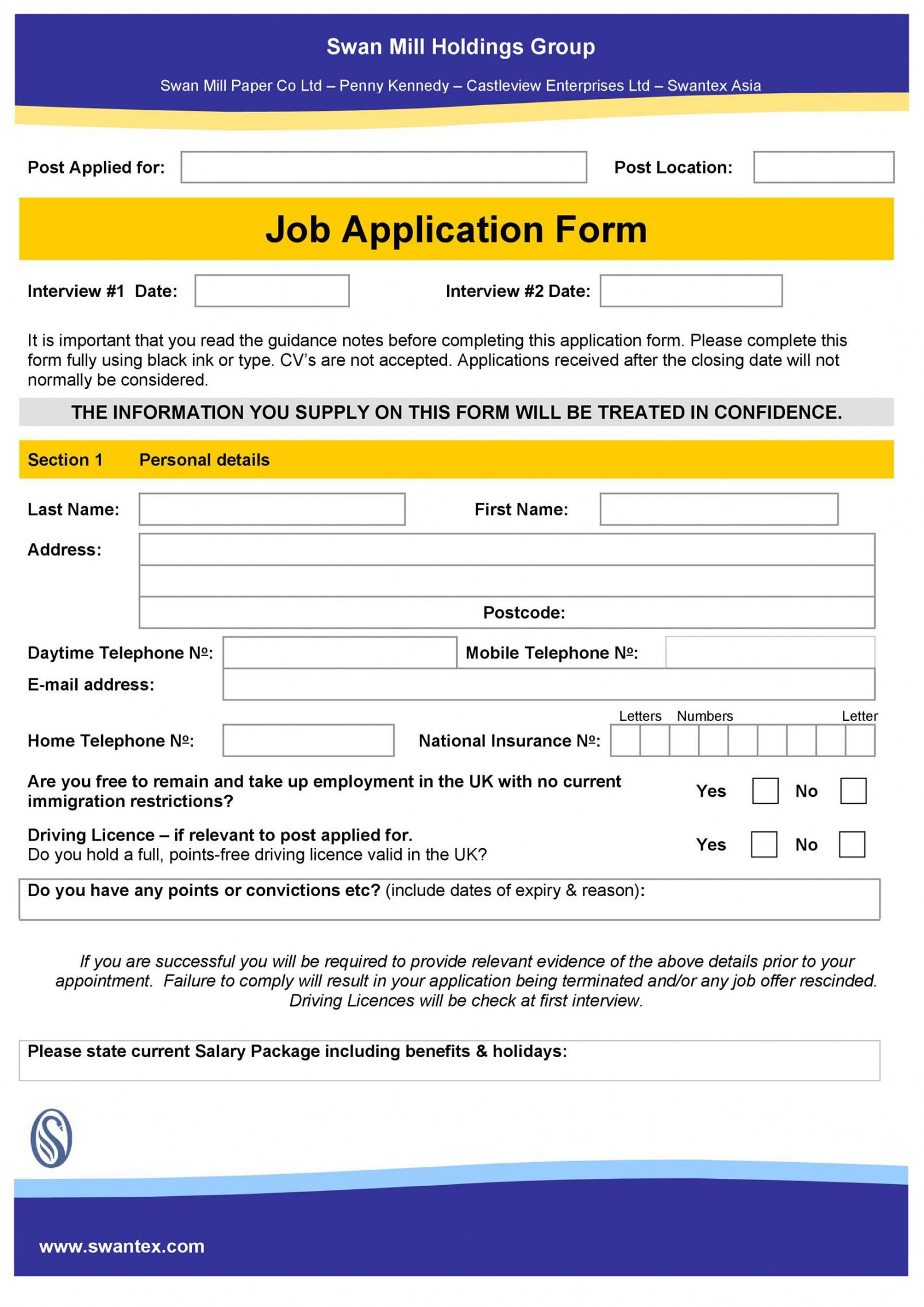 Best Application Form For A Job Template Pdf Example