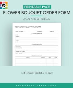 Best Florist Wedding Order Form Template Pdf Sample