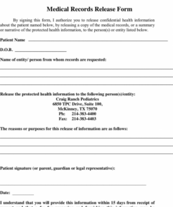Best Template Medical Records Release Form  Sample