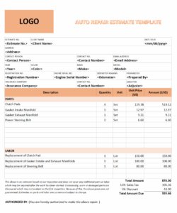 Costum Auto Body Repair Estimate Template Forms Doc