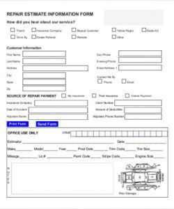 Costum Auto Body Repair Estimate Template Forms Pdf Example