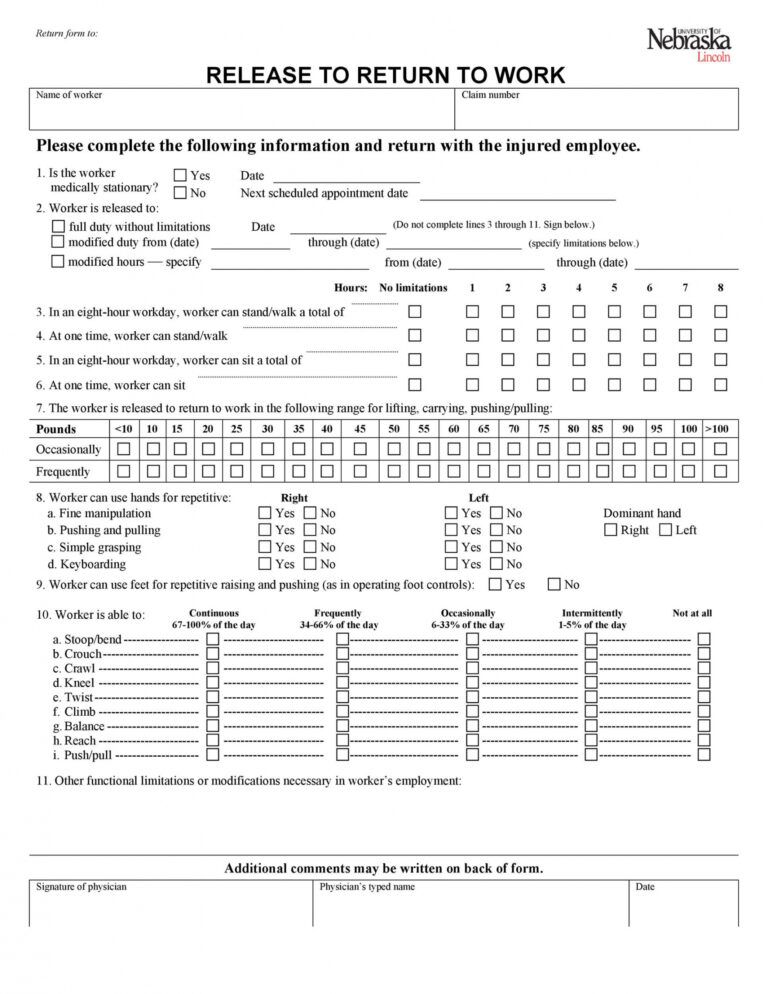 Costum Back To Work Form Template Excel Example Minasinternational