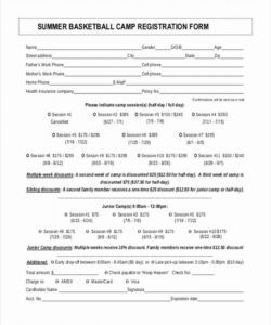 Costum Basketball Camp Registration Form Template Doc Sample