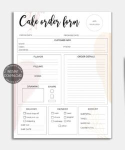 Costum Birthday Cake Order Form Template Excel Example