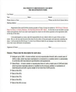 Costum Car Show Registration Form Template Doc Sample