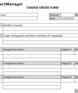 Costum Change Order Form Template Construction Doc
