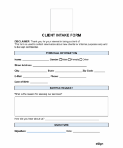 Costum Client Intake Form Counselling Template Excel Sample
