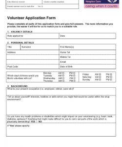 Costum Community Service Volunteer Form Template Excel Example