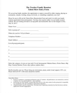 Costum Family Reunion Registration Form Template Word Sample