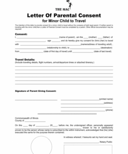 Costum Minor Travel Consent Form Template  Sample