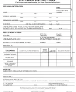 Editable Application Form Template For Employment Word Example
