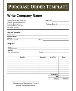Editable Blank Purchase Order Form Template Doc Sample