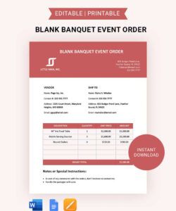 Editable Catering Event Order Form Template Excel