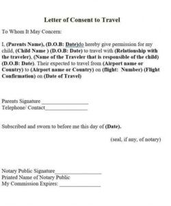 Editable Child Travel Consent Form Template Excel Sample