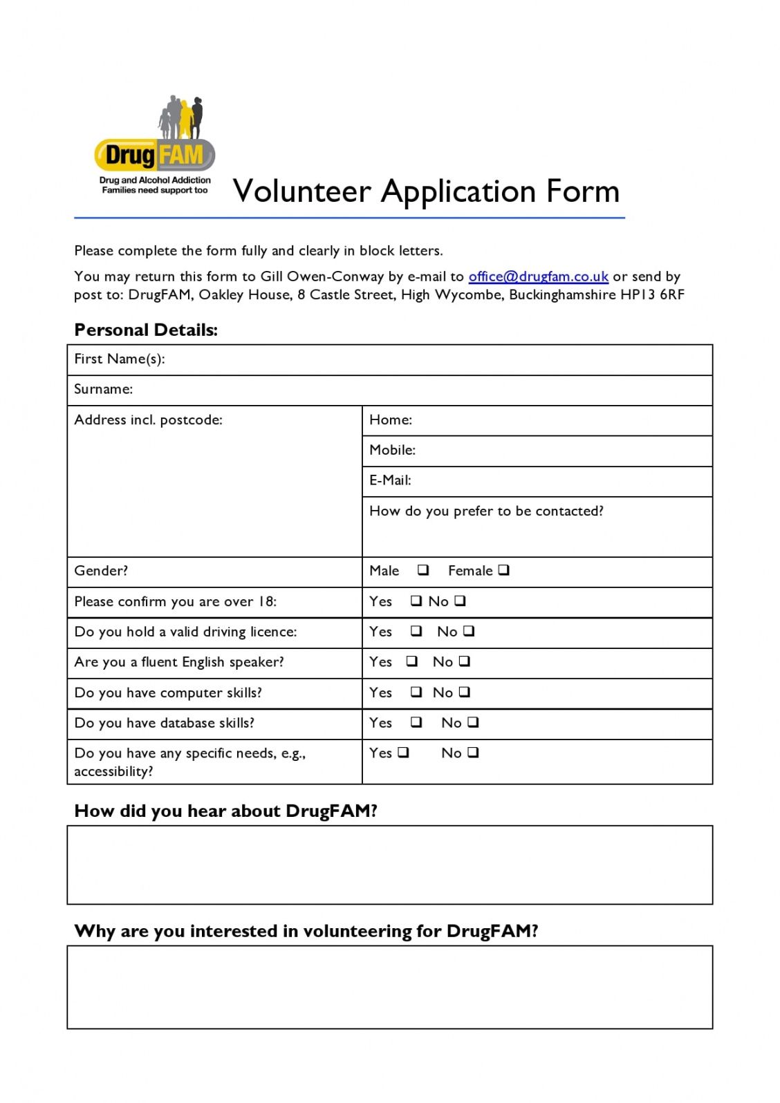 Editable Community Service Volunteer Form Template Excel