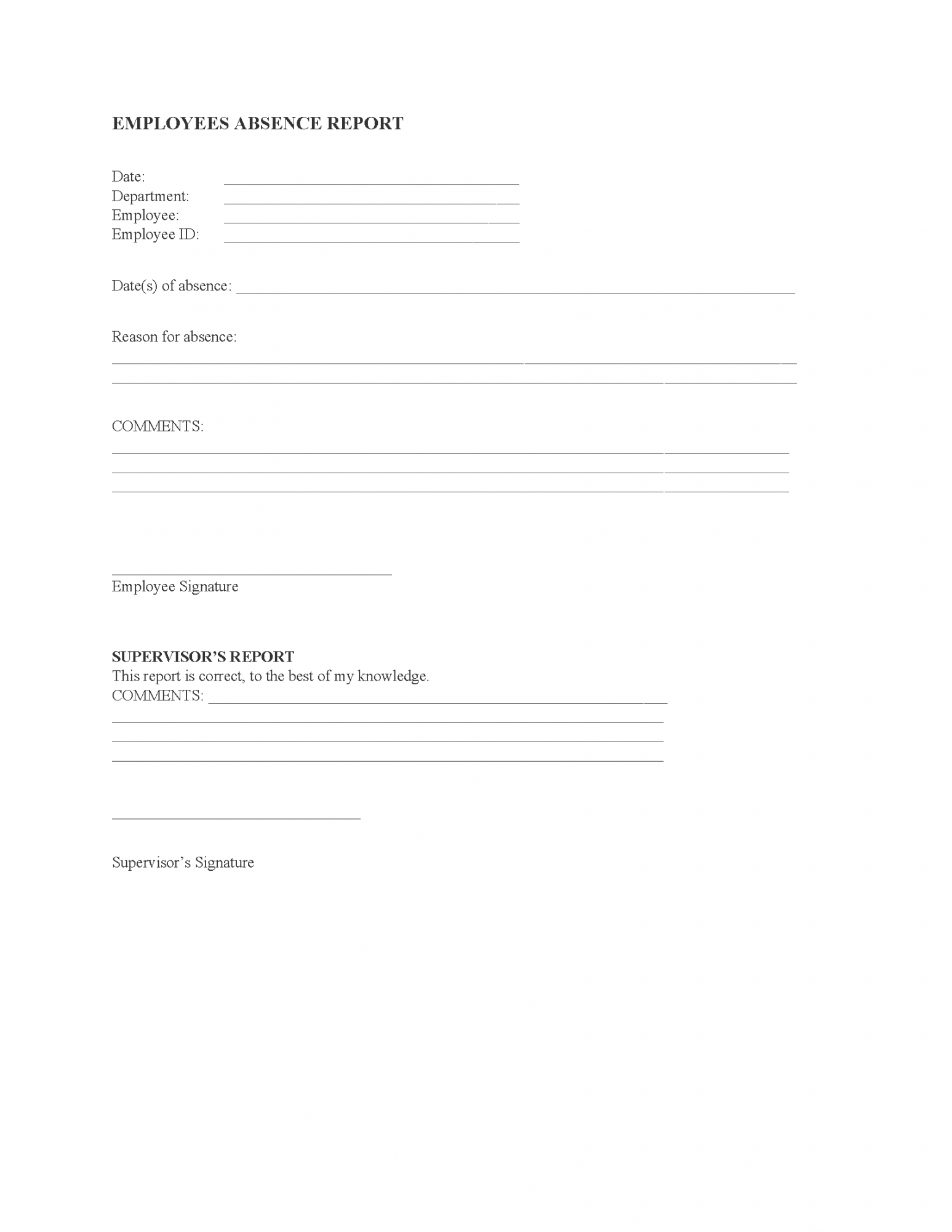 Editable Employee Absence Request Form Template  Example