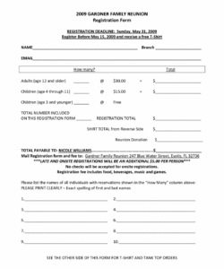 Editable Family Reunion Registration Form Template Excel Sample