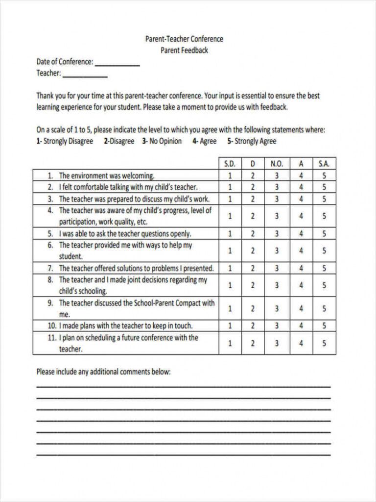 Editable Parent Teacher Conference Form Template Minasinternational