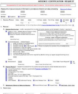 Employee Absence Request Form Template Doc Example