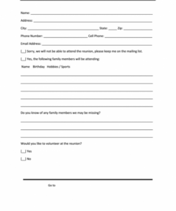 Family Reunion Registration Form Template Doc Example