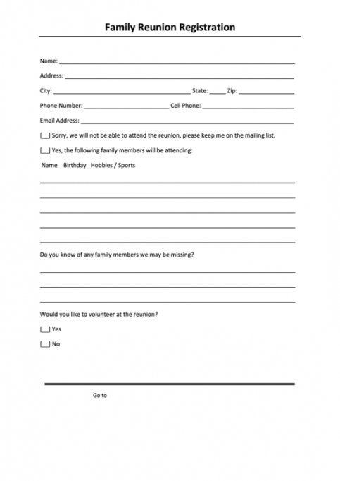 Family Reunion Registration Form Template Doc Example