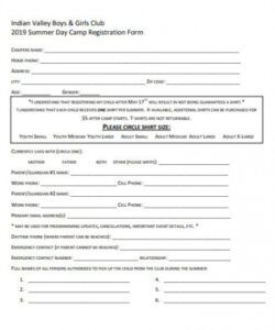 Football Camp Registration Form Template Doc Example