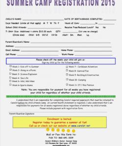 Free Basketball Camp Registration Form Template Word Example