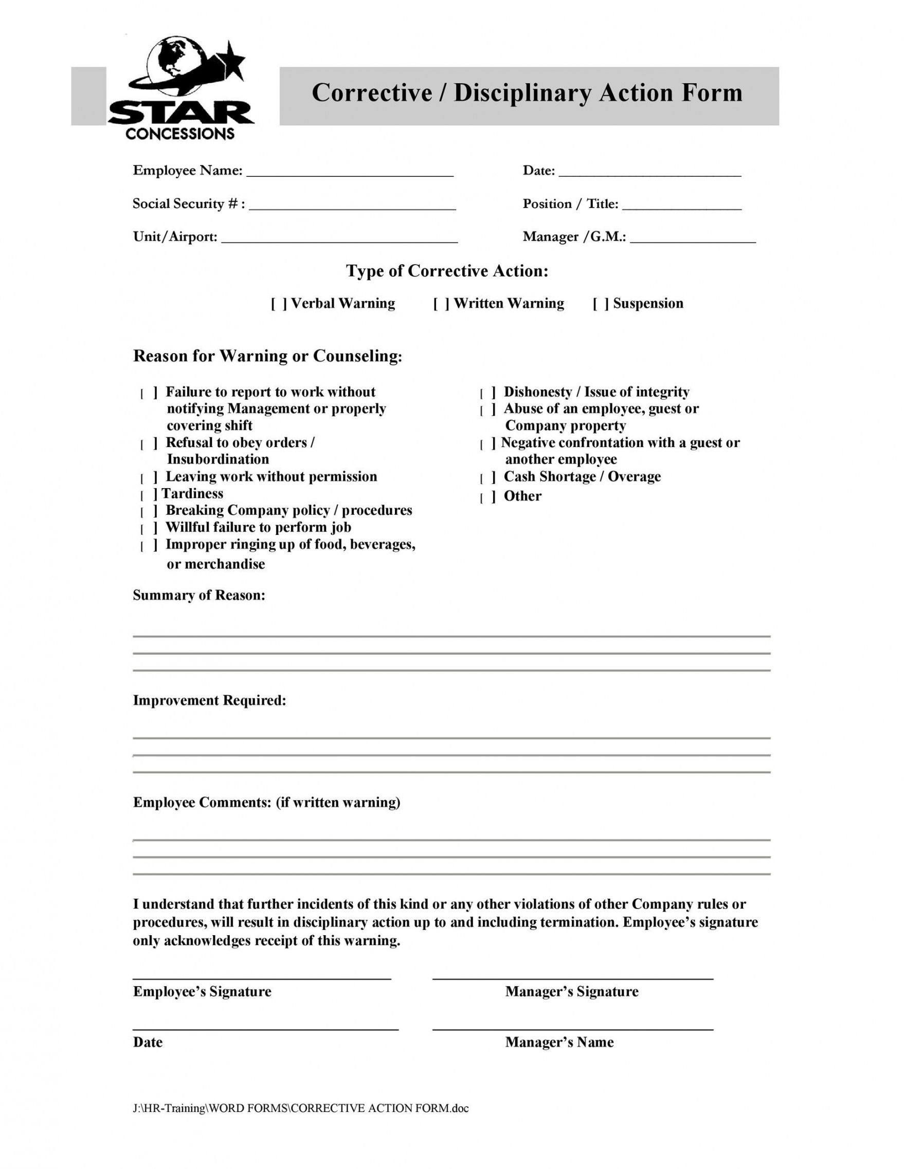 Free Employee Disciplinary Action Form Template Excel