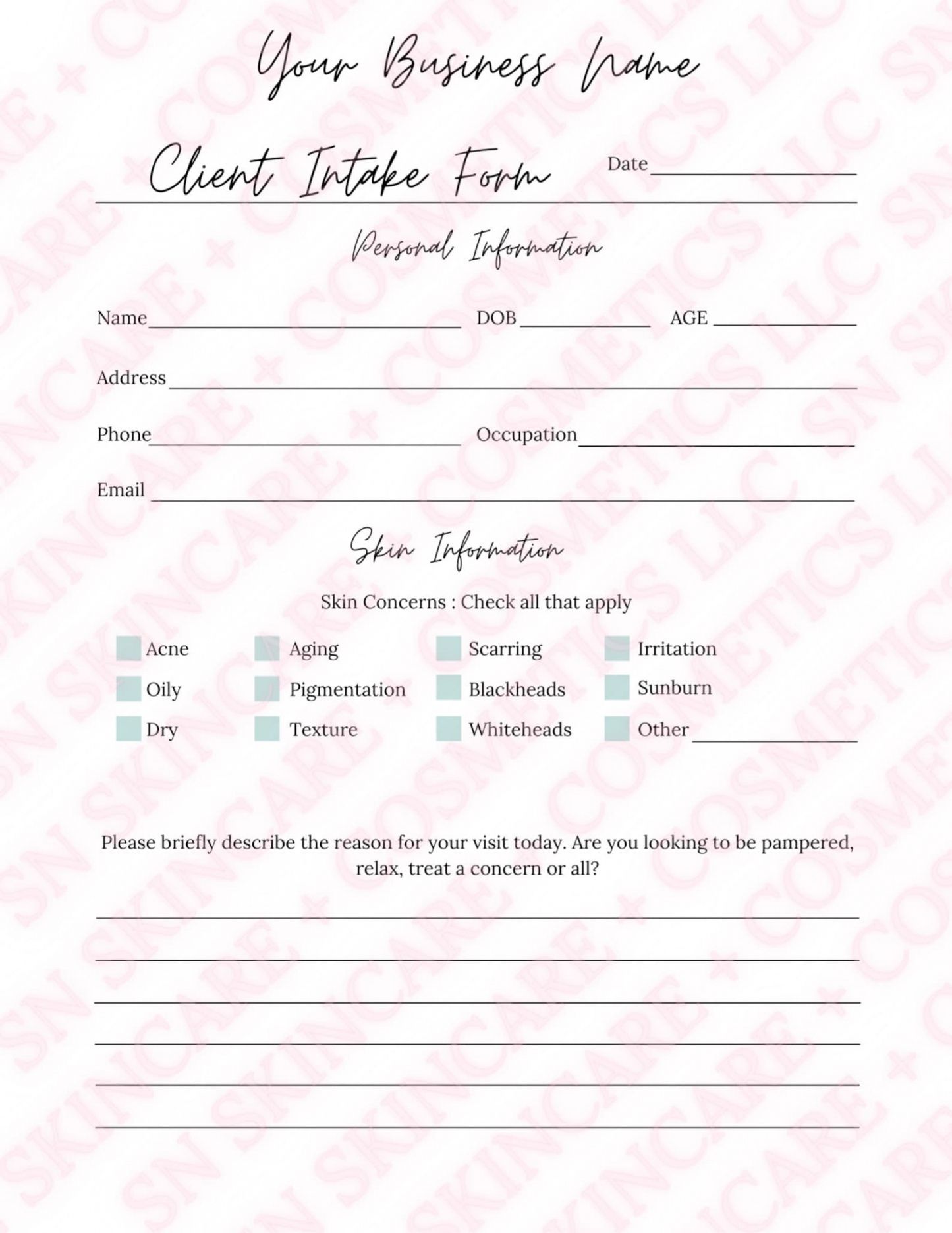 Free Esthetician Client Consultation Form Template Doc