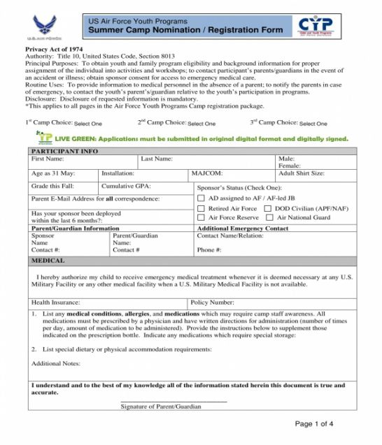 Free Summer Camp Registration Form Template Doc Example