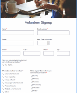 Free Volunteer Sign Up Form Template Pdf Example