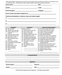 Parent Teacher Conference Form Template Word Example