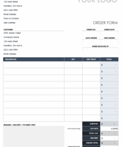 Printable Blank Food Order Form Template Pdf Example